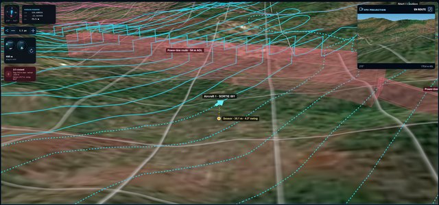 BlueCap 3D suspended-sensor power-line clearance simulation